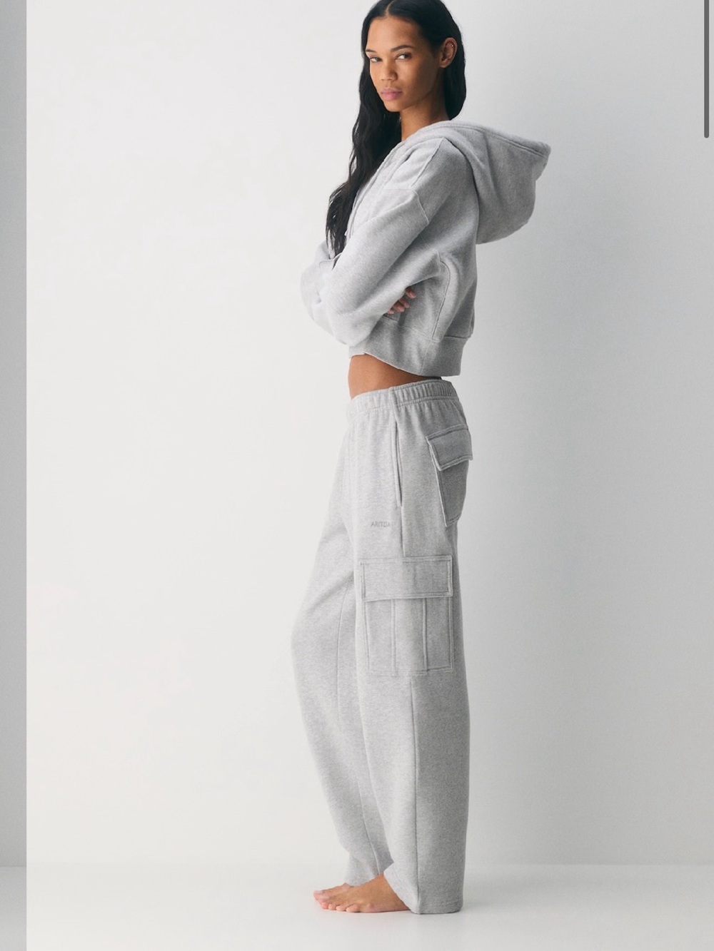 Aritzia sweat fleece cargo Light Gray Joggers size medium